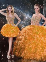 Trendy Orange Sweetheart Neckline Beading and Ruffles Quinceanera Gown Sleeveless Lace Up
