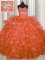 Captivating Orange Red Ball Gowns Organza Sweetheart Sleeveless Beading and Ruffled Layers Floor Length Lace Up Quinceanera Dress
