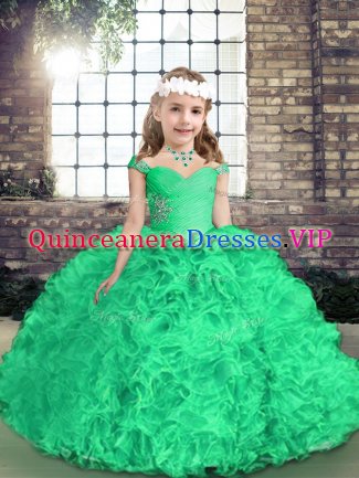Ball Gowns Little Girl Pageant Gowns Green Straps Fabric With Rolling Flowers Sleeveless Floor Length Side Zipper