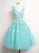 Sexy Aqua Blue Lace Up V-neck Lace Court Dresses for Sweet 16 Tulle Sleeveless