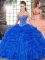 Pretty Royal Blue Ball Gowns Sweetheart Sleeveless Tulle Floor Length Lace Up Beading and Ruffles Ball Gown Prom Dress
