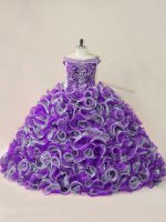 Glamorous Multi-color Lace Up Off The Shoulder Beading and Ruffles 15th Birthday Dress Organza Sleeveless