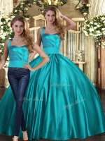 Fabulous Halter Top Sleeveless Lace Up Sweet 16 Quinceanera Dress Teal Satin