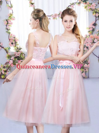 Popular Tulle Sleeveless Tea Length Court Dresses for Sweet 16 and Lace and Belt - Click Image to Close