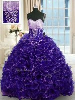 Elegant Purple Sweetheart Neckline Beading and Ruffles Quinceanera Dresses Sleeveless Lace Up