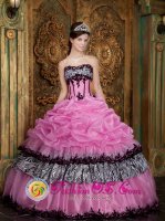 Savitaipale Finland Elegant Zebra and Organza Picks-Up Rose Pink Quinceanera Dress Wear For Sweet 16