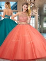 Halter Top Backless Tulle Sleeveless Floor Length Ball Gown Prom Dress and Beading(SKU SXQD022BIZ)
