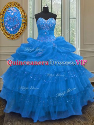 Amazing Pick Ups Ruffled Floor Length Blue Vestidos de Quinceanera Sweetheart Sleeveless Lace Up