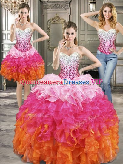 Best Three Piece Beading Sweet 16 Dress Multi-color Lace Up Sleeveless Floor Length - Click Image to Close