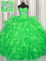 Green Ball Gowns Sweetheart Sleeveless Organza Floor Length Lace Up Beading and Ruffled Layers 15 Quinceanera Dress(SKU PSSW0584-8BIZ)