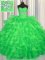 Green Ball Gowns Sweetheart Sleeveless Organza Floor Length Lace Up Beading and Ruffled Layers 15 Quinceanera Dress