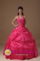 Bellevue Washington/WA Hot Pink Halter Quinceanera Dress Beading and Pick-ups For Exclusive Sweetheart