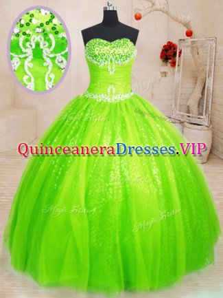Customized Tulle and Sequined Sleeveless Floor Length Vestidos de Quinceanera and Beading