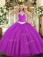 Glorious Floor Length Fuchsia Quinceanera Gowns Sweetheart Sleeveless Lace Up