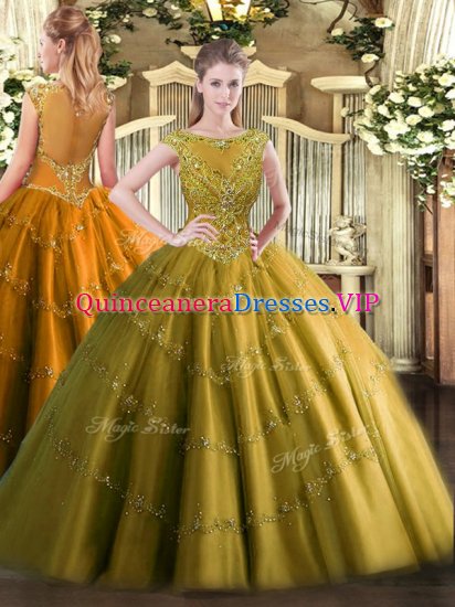 New Style Sleeveless Floor Length Beading and Appliques Zipper Sweet 16 Quinceanera Dress with Brown - Click Image to Close