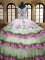 Multi-color Organza Lace Up V-neck Sleeveless Floor Length Ball Gown Prom Dress Embroidery and Ruffled Layers