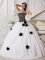 Madrid Iowa/IA Sequins and Hand Made Flowers Decorate Bodice Remarkable White and Black Quinceanera Dress Strapless Special Fabric Gorgeous Ball Gown