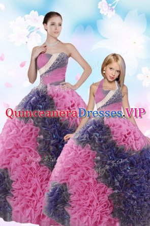 Edgy Sequins and Pick Ups Ball Gown Prom Dress Multi-color Lace Up Sleeveless Floor Length