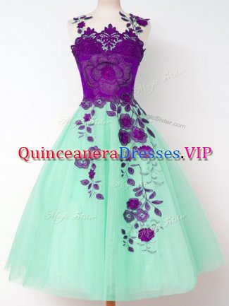 Sexy Apple Green Damas Dress Prom and Party and Wedding Party with Appliques Straps Sleeveless Lace Up