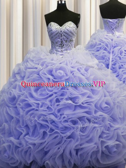 Edgy Lavender Sleeveless Fabric With Rolling Flowers Brush Train Lace Up Sweet 16 Dress for Military Ball and Sweet 16 and Quinceanera - Click Image to Close