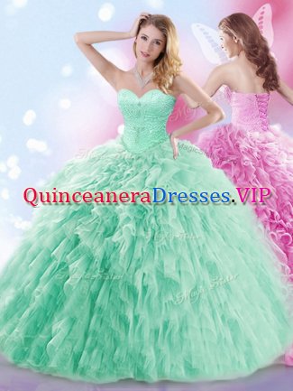 Lovely With Train Apple Green Quinceanera Dresses Sweetheart Sleeveless Brush Train Lace Up