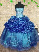 Suitable Floor Length Lace Up Quinceanera Dresses Teal for Military Ball and Sweet 16 and Quinceanera with Beading and Embroidery and Ruffles