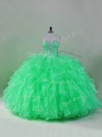 Best Green Sweet 16 Dresses Sweet 16 and Quinceanera with Beading and Ruffles Sweetheart Sleeveless Lace Up