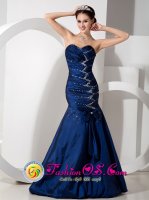 Princeville Hawaii/HIElegent Blue Mermaid Sweetheart Ruched Bodice Floor-length Taffeta Beading and RuchQuinceanera Dama Dress