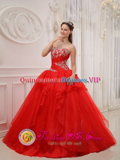 Canyon Lake TX Appliques Modest Red Gorgeous Christmas Party Dresses Strapless Taffeta and Organza Ball Gown - Click Image to Close