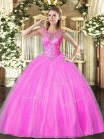 Cute Tulle Sleeveless Floor Length Quinceanera Dress and Beading