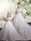 Amazing Half Sleeves Chapel Train Lace Zipper Quince Ball Gowns