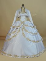 Ideal Embroidery Sweet 16 Quinceanera Dress White Lace Up Sleeveless Floor Length