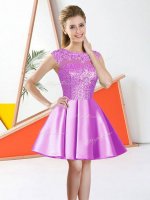 Superior A-line Dama Dress for Quinceanera Lilac Bateau Taffeta Sleeveless Knee Length Backless