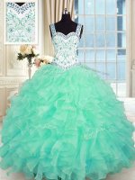 Turquoise Lace Up 15 Quinceanera Dress Beading and Appliques and Ruffles Sleeveless Floor Length(SKU PSSW0319-3BIZ)