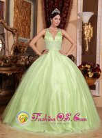 Wear A Simple V-neck Yellow Green Beautiful Quinceanera Dress in Montecito CA