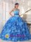 Romantic Blue Organza Quinceanera Dress With Strapless Appliques and Paillette Tiered Skirt In Howell Michigan/MI