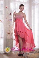 Sexy Watermelon High-low Empire Straps Beading Chiffon Quinceanera Dama Dress in Oldsmar FL