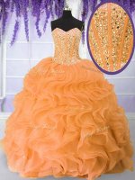 Orange Ball Gowns Sweetheart Sleeveless Organza Floor Length Lace Up Beading and Ruffles Quince Ball Gowns(SKU PSSW0139-13BIZ)