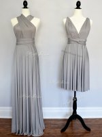 Pretty Halter Top Sleeveless Court Dresses for Sweet 16 Floor Length Ruching Grey Chiffon