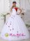 Bellaire TX White and Red Sweetheart Neckline Quinceanera Dress With Hand Made Flowers Decorate
