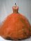 Latest Sleeveless Tulle Brush Train Lace Up 15th Birthday Dress in Rust Red with Beading and Ruffles