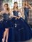 Three Pieces Quince Ball Gowns Navy Blue Sweetheart Tulle Sleeveless Floor Length Lace Up