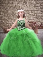 Custom Fit Straps Sleeveless Lace Up Little Girls Pageant Gowns Green Tulle