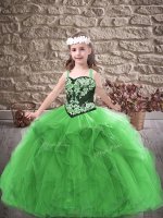 Custom Fit Straps Sleeveless Lace Up Little Girls Pageant Gowns Green Tulle(SKU PAG1340-8BIZ)