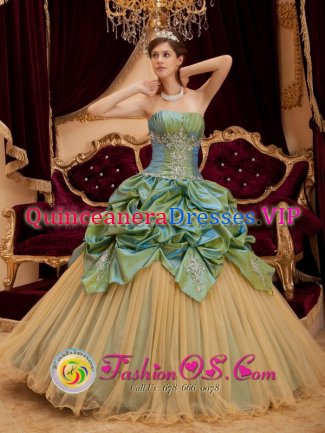 Remarkable Olive Green Pick-ups Beading Strapless Quinceanera Dress With Taffeta and Tulle Lake Oswego Oregon/OR