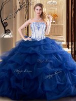 Eye-catching Ruffled Floor Length Royal Blue Sweet 16 Quinceanera Dress Strapless Sleeveless Lace Up