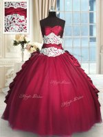 Delicate Beading and Lace and Ruching and Pick Ups Quince Ball Gowns Red Zipper Long Sleeves Floor Length(SKU PSSW0309-7BIZ)