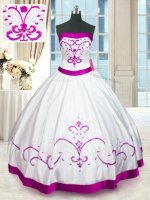 Sleeveless Floor Length Beading and Embroidery and Belt Lace Up Sweet 16 Quinceanera Dress with White