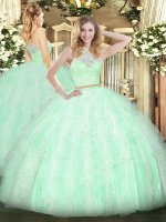 Noble Apple Green 15 Quinceanera Dress Military Ball and Sweet 16 and Quinceanera with Lace and Ruffles Scoop Sleeveless Zipper(SKU SJQDDT1636002BIZ)