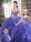 Sweetheart Sleeveless Quinceanera Gowns Floor Length Beading and Ruffles Lavender Tulle
